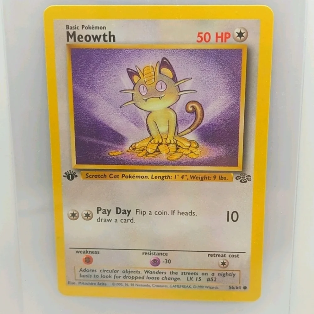 POKEMON~ Vintage 1999 1st Edition MEOWTH. #56/64 Jungle, Common
